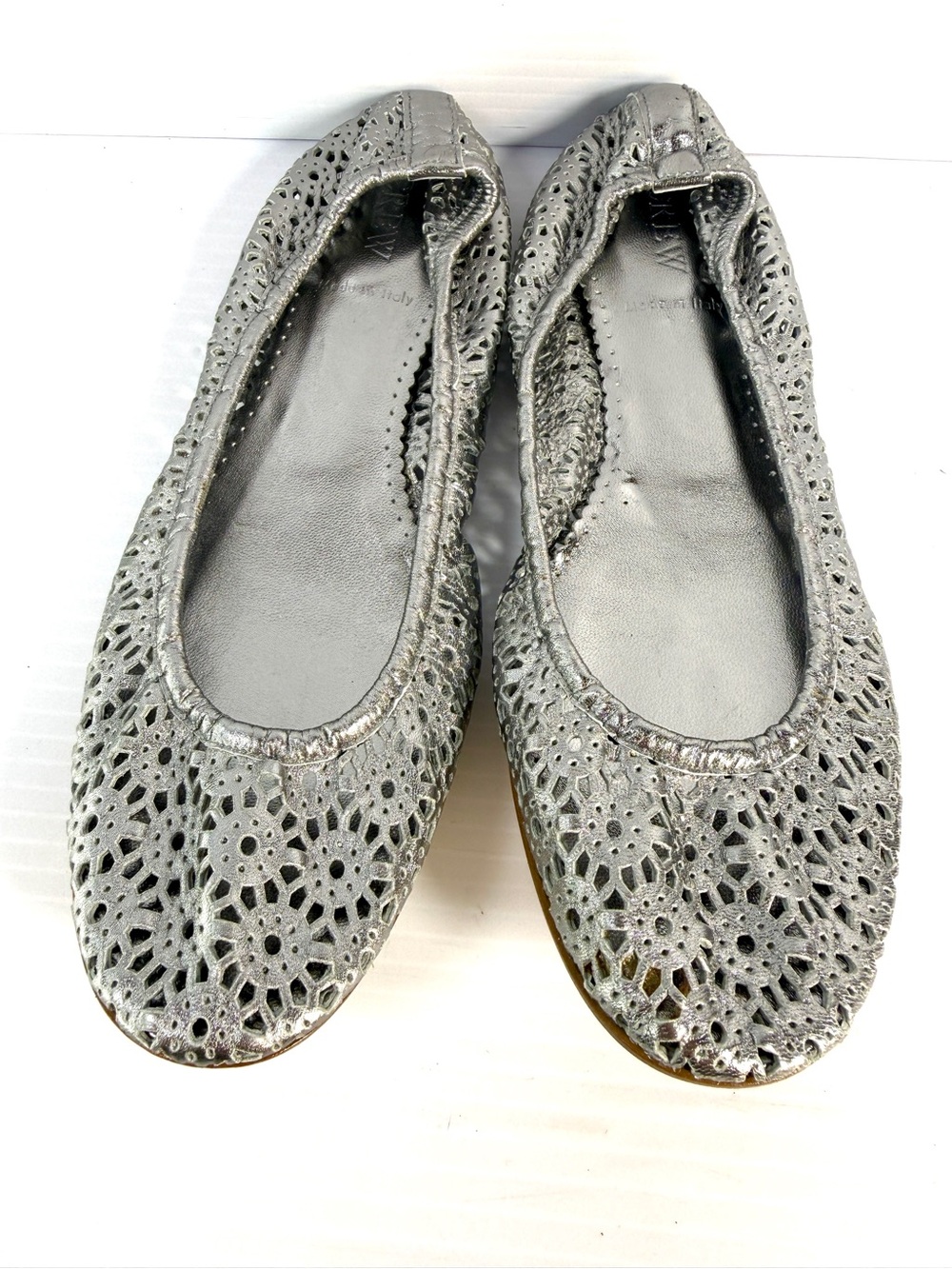J. Crew Metallic Laser-Cut Silver Ballet Flats